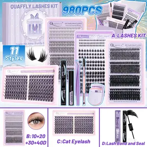 A: DIY Lash Extension Kit Natural Bottom Lashes 980Pcs Individual Eyelash Extension Kit with Lash Bond&Seal Remover Tweezer Dual-Ended Brush Lash Curler Easy to Use for Beginners DIY Eyelash Clusters/B:10+20+30+40D/C:Cat Eyelash/D: Lash Bond and Seal
