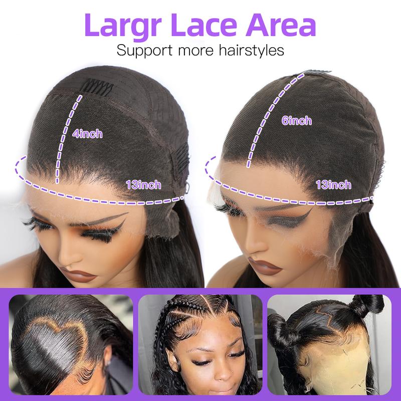 【Hot】Lemoda 13x6 SKINLIKE Real HD Lace Wigs 200% Density Straight 13x4 Full Lace Frontal Wigs 15A Brazilian Straight Virgin Human Hair Lace Front Wig Invisible 0.1mm Ultra-thin Frayed Ends Tiny Knots