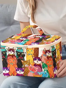 Cute Cat Pattern Makeup Bag, Large Capacity Travel Toiletry Bag, Portable Travel Makeup Bag, Zipper Makeup Organizer Pouch, Versatile Storage Bag