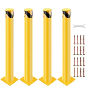 Safety Bollard Post, 42 x 4.5 in Steel Traffic Parking Barrier Bollards, Yellow, 4 Pack