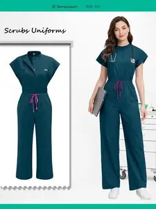 Fashion Elasticity Jumpsuit Scrubs | Solid Color Slim Fit Workwear for Veterinary Clinics, Pet Resorts, Luxury Spa Professionals, and Elderly Care Facility Teams