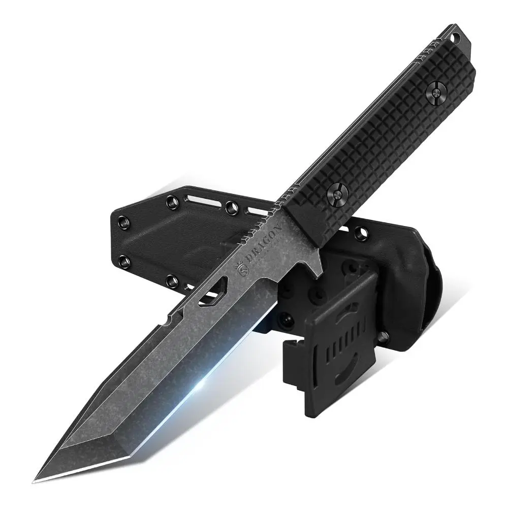 Dragon Creek Outdoor Camping Knife - Full Tang Handle Durable Steel Tool for Camping, Hiking, Men's Gift Survival Gear (Black), Outdoor Camping Knives