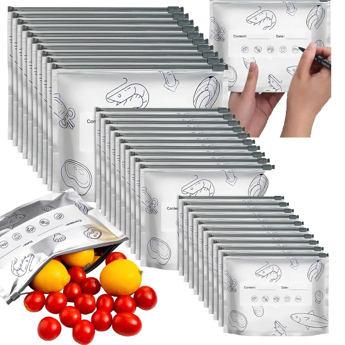 Foil Sealable Storage Bags (3 Sizes, 30 Pack) - Reusable Aluminum Airtight Zippered Enclosure Bags, Freezeable Resealable Sealed Type Pouches for Longer Food Freshness, Home Organizer Storage Supplies, Freezeable Storage Bags, Resealable Closure Storage B