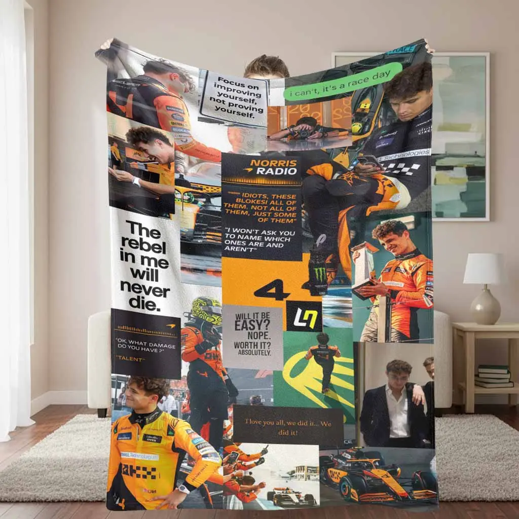 Lando Norris Fan Art Formula Racing Flannel Performance Blanket - Ultra-Soft, Lightweight, Warm, Racing-Themed Sports Logo Team Print, Home Decor & Travel Use, Ideal Gift for Motorsport Enthusiasts, Performance Blankets, Racing-Themed Blankets