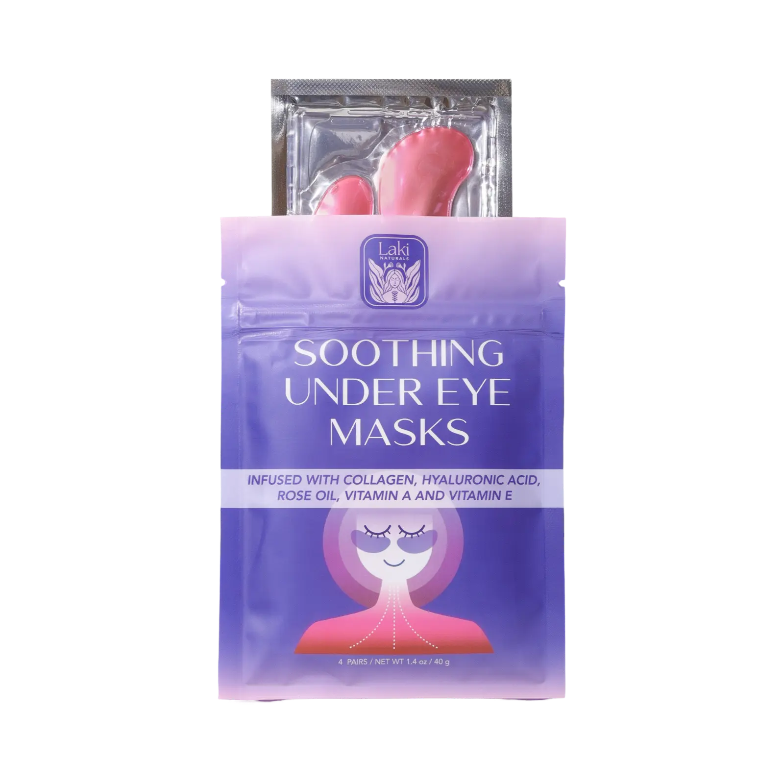 Laki Naturals Soothing Under Eye Masks Infused with Collagen Hyaluronic Acid Rose Oil Vitamin A & E 4 Pairs for Laki Eye Treatments