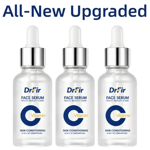 【3 Pack】DrFir Vitamin C Face Serum (30ml Dropper) Set, 5-in-1 Active Moisture Booster, Skin Brightening Product for Women, Pore-Smooth Care & Bright + Hydrated Nourishing New Year Gift