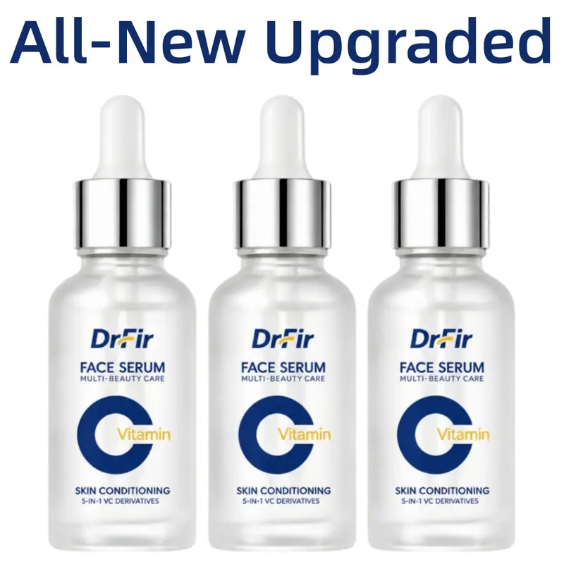 【3 Pack】DrFir Vitamin C Face Serum (30ml Dropper) Set, 5-in-1 Active Moisture Booster, Skin Brightening Product for Women, Pore-Smooth Care & Bright + Hydrated Nourishing New Year Gift