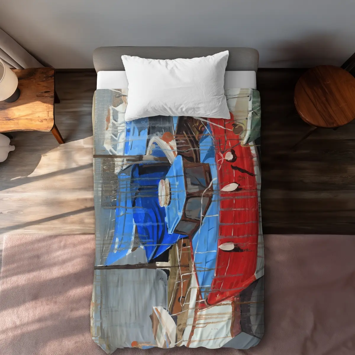 360 stand Dock Print Duvet Cover - Breathable Microfiber Face, Classic Blue Twin Extra Long Size, Coastal Vibe Design, for Home Bedding Decor, Lengthened Duvet Covers, Ocean Duvet Covers