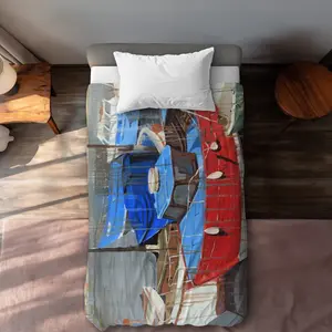 360 stand Dock Print Duvet Cover - Breathable Microfiber Face, Classic Blue Twin Extra Long Size, Coastal Vibe Design, for Home Bedding Decor, Lengthened Duvet Covers, Ocean Duvet Covers