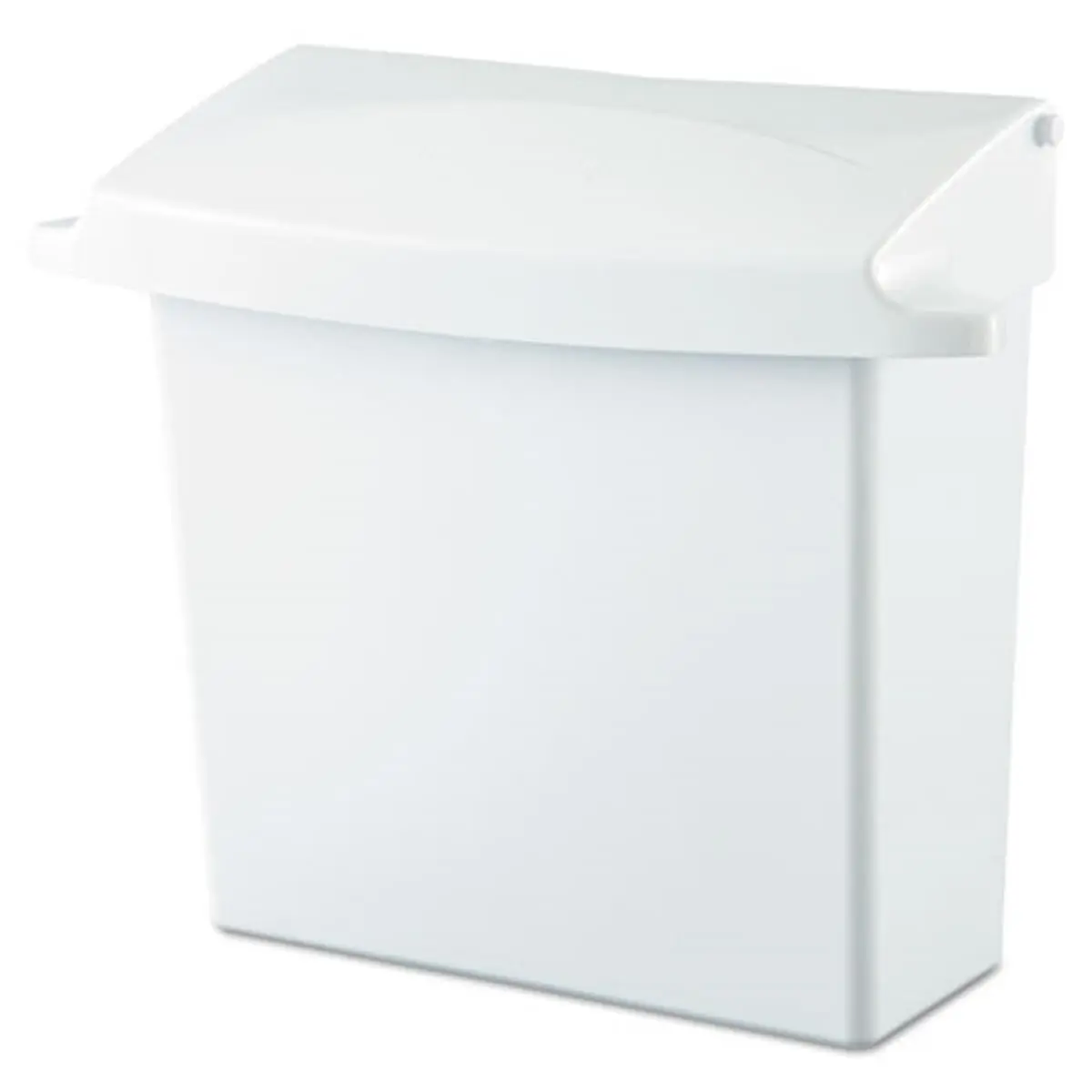 Rubbermaid Commercial Compact Rectangle Plastic Sanitary Napkin Receptacle with Hinge Lid, Odor Seal, Rigid Liner, Easy-Remove-and-Clean Design for Small Spaces, White
