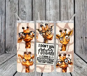 20 oz I don't have an attuite Giraffe Stainless Steel Tumbler; Includes Plastic Straw and Lid