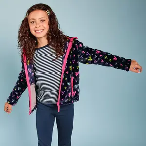Lands' End Kids Softest Fleece Hoodie - Medium - Blue Sketch Hearts