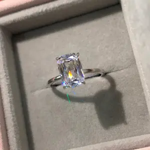 S925 Sterling Silver Radiant Cut Rectangular Ring 7*10mm 6A Cubic Zirconia Ring-372(50%)