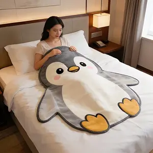 Cute Penguin Shaped Blanket, Realistic Adorable Penguin Print, Soft Flannel Material, Ideal for Nap, Camping, Travel, Sports, Cozy Blanket, Cozy Throw Blanket