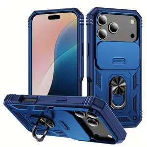 Compatible with iPhone 17 Pro Max, 16, 15, 14, 13, 12, 11 Featuring a Sliding Camera Cover, This Phone Case, Phone Cover Casing, Includes a 360-Degree Rotating Circular Car Mount with a Matte Finish And Shockproof Design, Accessories