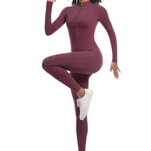 [HOT]Spring,Summer Yoga Women'S Solid Zip Up Long Sleeve Sports Jumpsuit, Casual Sporty Comfy Jumpsuit For Yoga Gym Workout, Ladies Sportswear For All Seasons, All Season Activewear