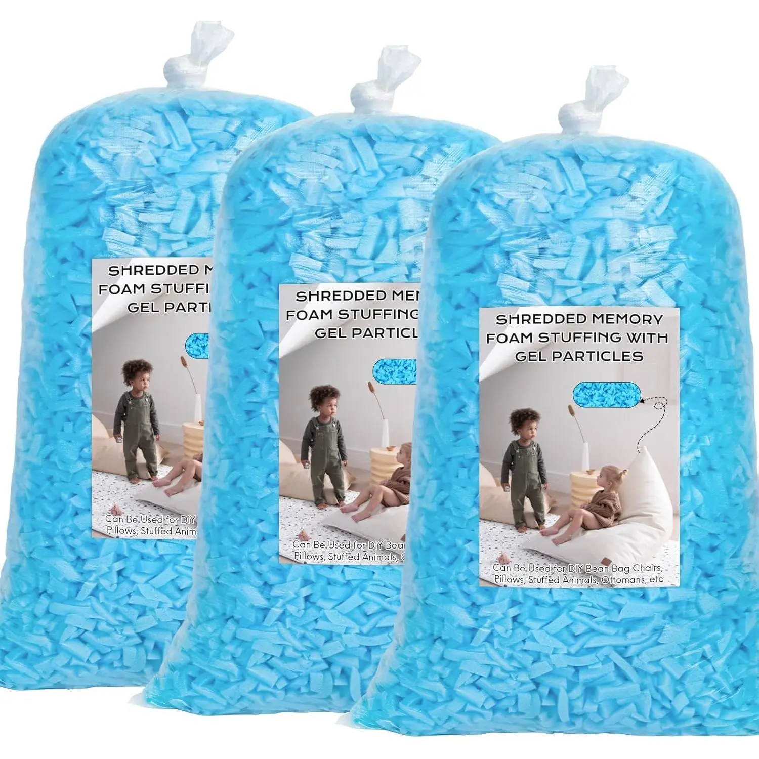Bean Bag Filler, 15lbs Shredded Memory  Filling, Bean Bag Chair Filling Stuffing, Bean Bag Refill Insert, Punching Bag Filler, Pillow Filler Stuffing for Stuffed /Couch/ Bed/Coop