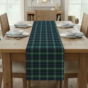 Navy Blue Green Plaid Table Runner, Linen Look Double Sided Printed Table Scarf 108x14 Inch, Seasonal Spring Holiday Modern Decoration for Living Room Outdoor Decor