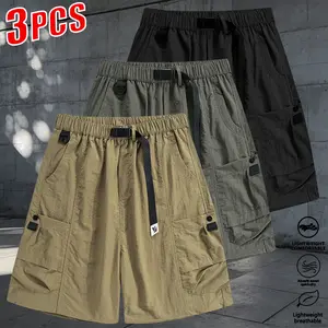 3PCS Ultimate Comfort Mens 6 Pocket Cargo Shorts Nylon Fabric Elastic Waist Quick Dry Wrinkle Resistant Stylish Casual Daily Wear#SummerVibes