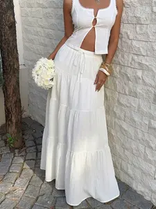 Women's Boho Style Flowy Wide Hem Ruffle Fitted Long Dress, Perfect Summer, Fashionable Individual Piece, All Seasons Wear