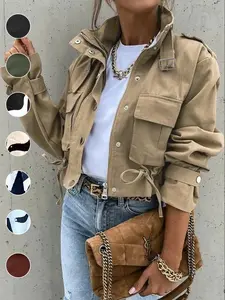 Women's Fall Casual Fitted Biker Jacket, Short Woven Coat with Pockets & Zipper, Long Sleeve Outerwear for Autumn Fashion（gift）