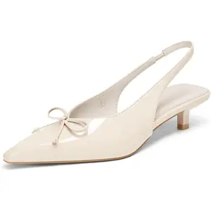 Coutgo Womens Slingback Kitten Low Heels Dress Shoes Closed Pointed Toe Bow Tie Slip on Office Work Pumps