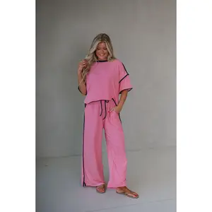 Ollie Contrast Wide Leg Pants Set-Watermelon