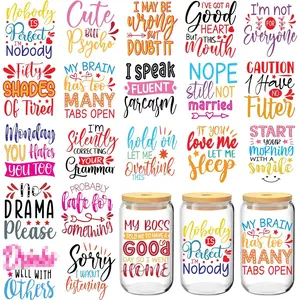 UV DTF Cup Wraps - 20 Sheets Funny Humorous UV DTF Transfer Stickers for 16 oz Glass - Personalized DIY Crafts Stickers