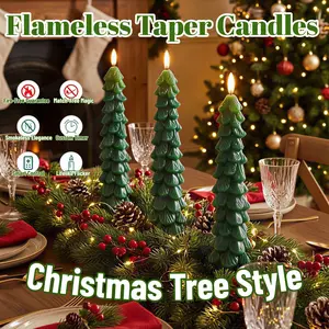 Christmas Tree Flameless Taper Candles Flameless Window Candles with Remote Timer, 11.8" Battery Operated 3D Wick LED Flickering Taper Candle for Home, Wedding,christmas decorations
