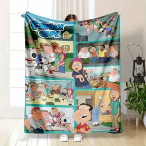 Family Guy Flannel Blanket Griffin Family Collage Print Peter Lois Stewie Brian Quagmire Funny Adult Cartoon Art Soft Warm Fuzzy Throw Perfect for Gamer Room Dorm Bedroom Sofa Funny Gift