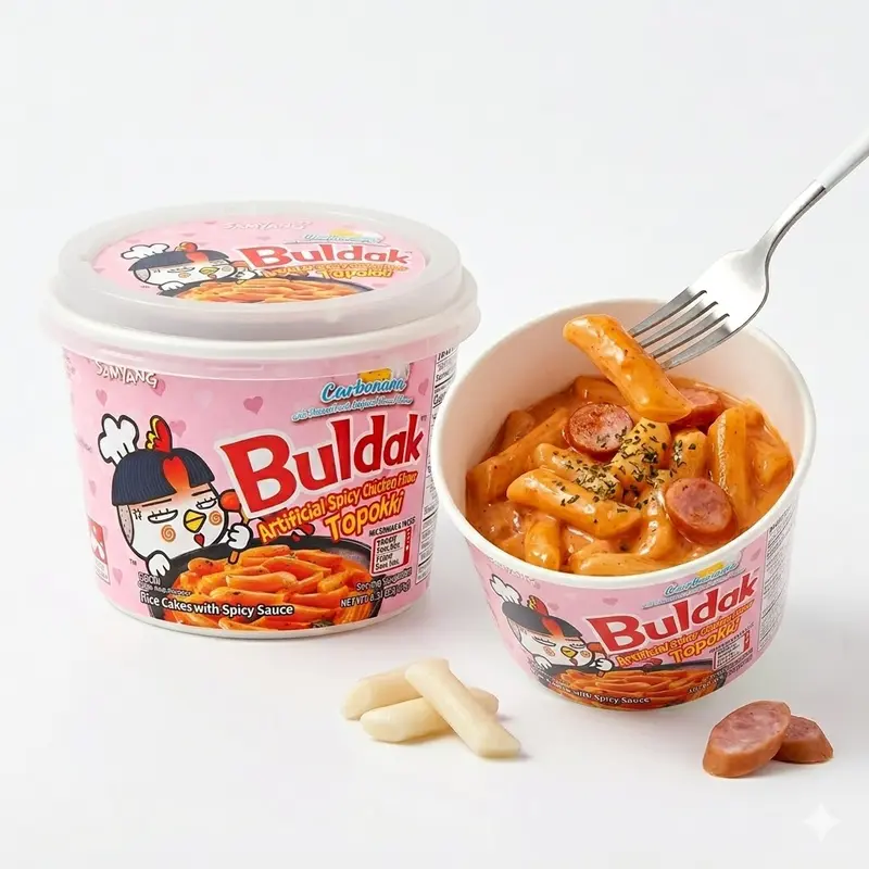Samyang Buldak Carbonara Topokki, Spicy Hot Chicken & Cheese Flavor Rice Cakes, Instant Microwaveable Bowl, 6.31 oz