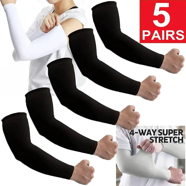 Unisex 5-Pair Polyester Blend Ice Microfiber Active Sports Compression Protective Sleeves, Arm Support Protective Gear, Stretchy Tight Fit, Breathable, Cooling, UV Blocking UPF 50+ Sun Shield, One Size, Ideal for Outdoor Sports, Golf