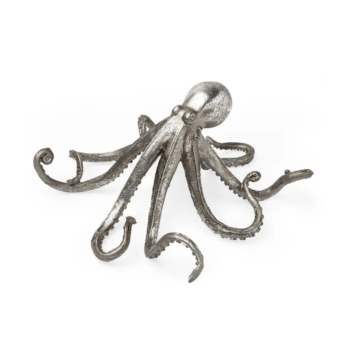 HomeRoots Shiny Handcrafted Modern Silver Artificial Resin Octopus Statue - 12x7x13 in, Collectible Animal Shape Home Decor Figurine, Ideal Gift (Model 392394), Collectible Statues, Animal Shape Statues