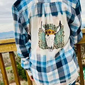 Longhorn Plaid Bleach Distressed Flannel Shirt