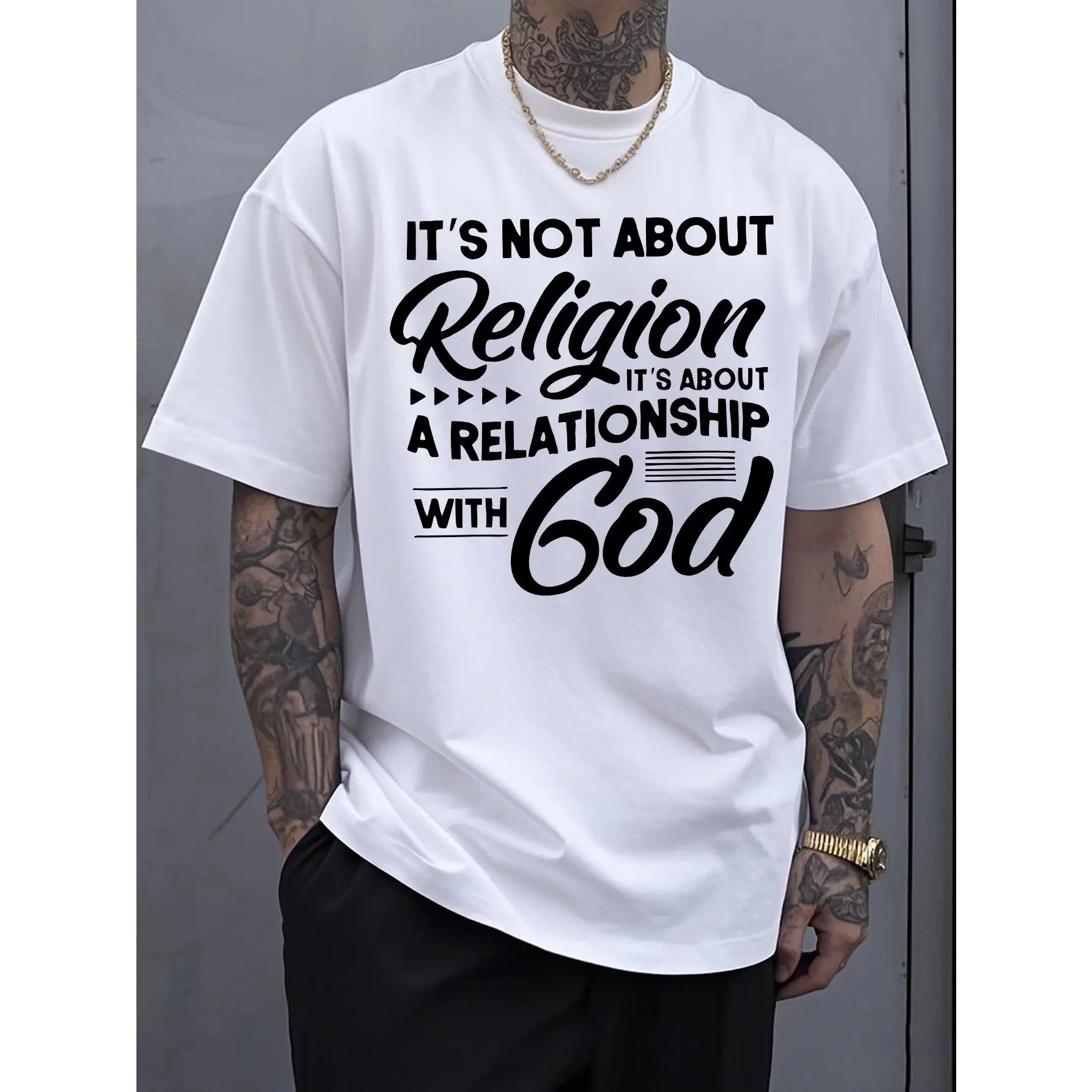 Men's Relaxed Fit T-Shirt with Geometric Print, Casual Shortsleeve Round Neck Tee in Breathable Stretch Cotton Fabric