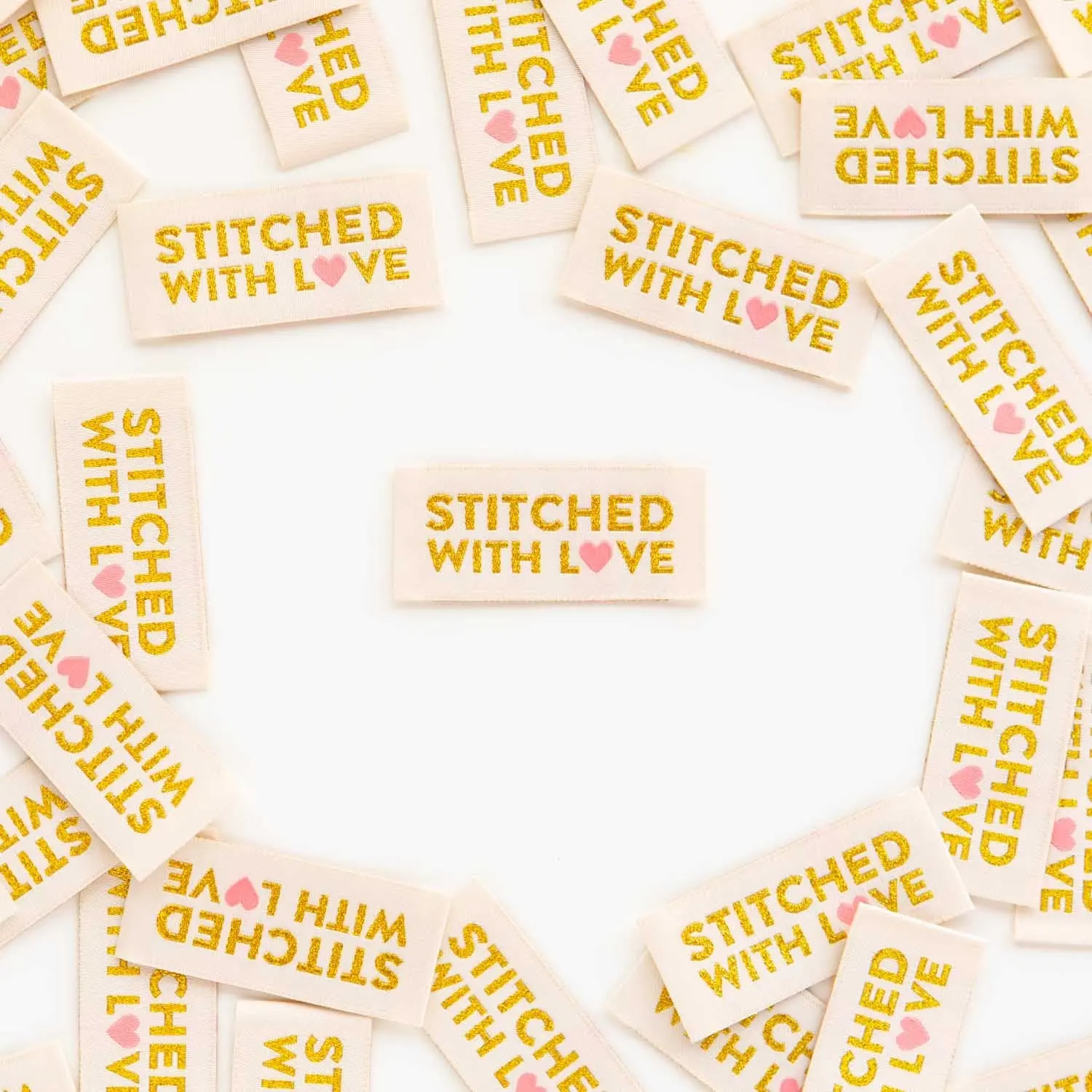 Stitched with Love - Gold Sewing Woven Clothing Label Tags