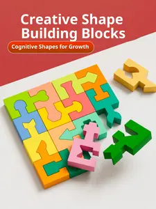 Wooden Shapes Puzzles Blocks Geometric Brain Teaser Montessori Toys Jigsaw 3D Logic IQ Game Shape Sorter Preschool STEM Educational Learning Gift for 3 4 5 6 Year Old Toddlers Kids Boys Girls