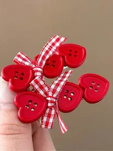 2pcs Heart-Shaped Button Hair Clips, Cute Front Bangs/side Bangs Hairpins, Hair Accessories for Women and Girls, Stylish Head Accessories