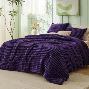 Fluffy Comforter Queen - Super Faux Fur Purple, Seasons Warm Plush, 3, 1 Shaggy Fuzzy Queen Size Comforter with 2 Pillowcases