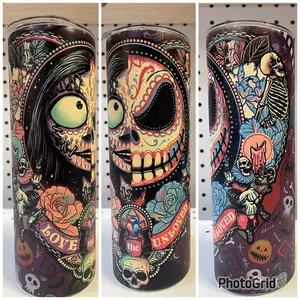 20 oz Jack and Sally Skellington Tumbler, Glow in the Dark