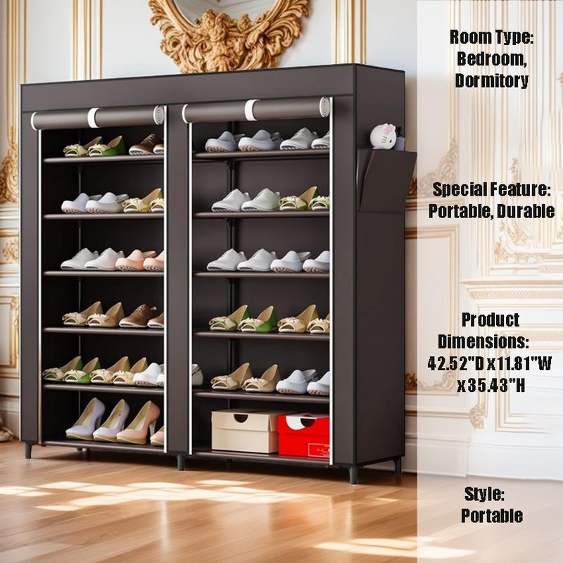 Shoe Rack Storage Organizer 6 Tier 24-36 Pairs Portable Metal Dust Cover Non Woven with Side Pocket Shoe Shelf Cabinet for Entryway Bedroom Closet Smooth Waterproof Multicolor L35.43W11.81H42.52 inches