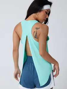 Women's Loose Comfortable Seamless Soft Simple Back Slit Design Tank Top, Suitable for Spring Summer Indoor Gym Running Outdoor Tennis Casual Sleeveless Shirt