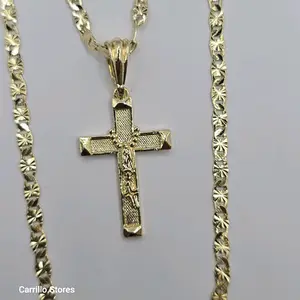 Cross with virgin rosary gold  color necklace gold-plated fashion style 18"inches 24"inches available