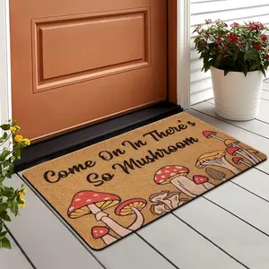 Mushroom Welcome Doormat, Funny Front Door Mat Coir Rug Indoor Entrance Porch Carpet Fungi Cottage Home Decor Cottage Housewarming Gift 17x29.5 Inches