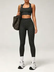 2026 New Polka Dot Yoga Set for Women, Mid Waist Leggings Square Neck Sports Tank Top 2 Piece Outfits, Multi Color, Retro Workout Clothes, Seamless Activewear for Gym Running Pilates, Casual Streetwear, Plus Size, Trending on TikTok, Best Seller