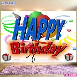 2D Flat Banner 1pc, for Party Banners Banner, Polyester Backdrop Balloon for Party Hat Gift Box Happy Birthday Shiny Celebration, for Party Decor Club, Room, Garden, Home, Farm, No Electricity, Easy to Hang G