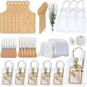 55Pcs Shower Prizes for Game Winners 6 Sets Bamboo Cheese Board Spoon Fork Butter Spreaders Plaid Towel Thank You Card and Gift Bags for Shower Wedding Bridal Shower Favors