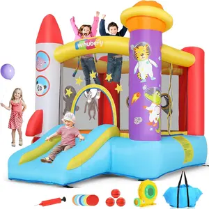 AKEYDIY Inflatable Bounce House Suitable for Children aged 3-8 years old, Comes with Slide, Pitching Game and Fun Photography, 106 x 71 x 83 Astronaut Themed Bounce House with Blower, Suitable for Indoor and Outdoor,Christmas Gifts for KIds