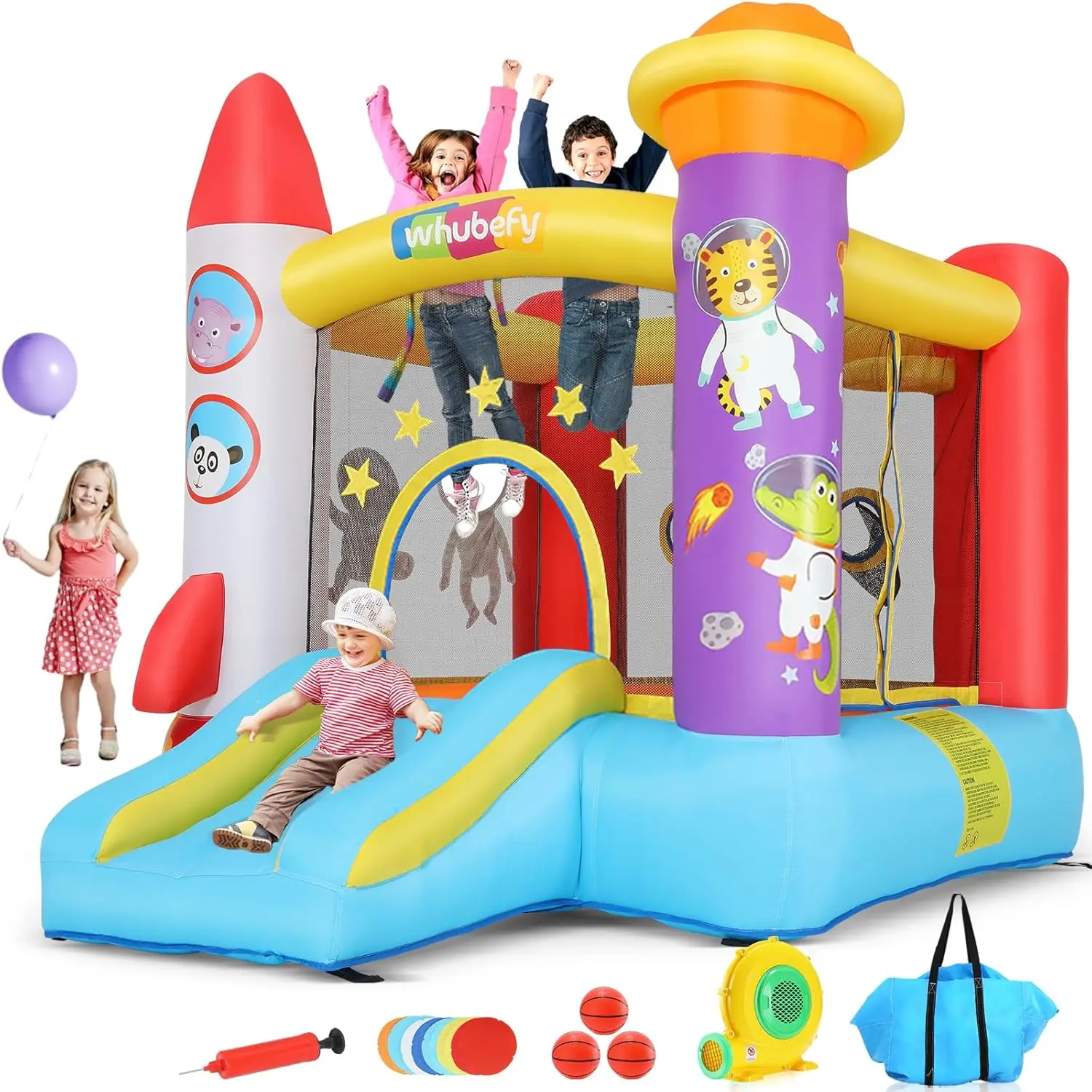 AKEYDIY Inflatable Bounce House Suitable for Children aged 3-8 years old, Comes with Slide, Pitching Game and Fun Photography, 106 x 71 x 83 Astronaut