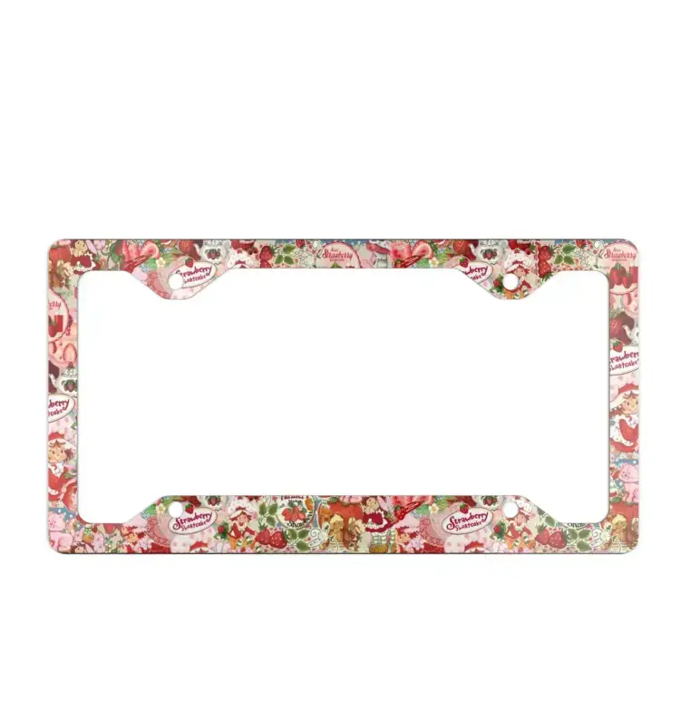 [ BEST SELLER ] Strawberry Shortcake Inspired License Plate Frame | Cute Strawberry Car Tag Holder | Kawaii Car Accessory for Fans